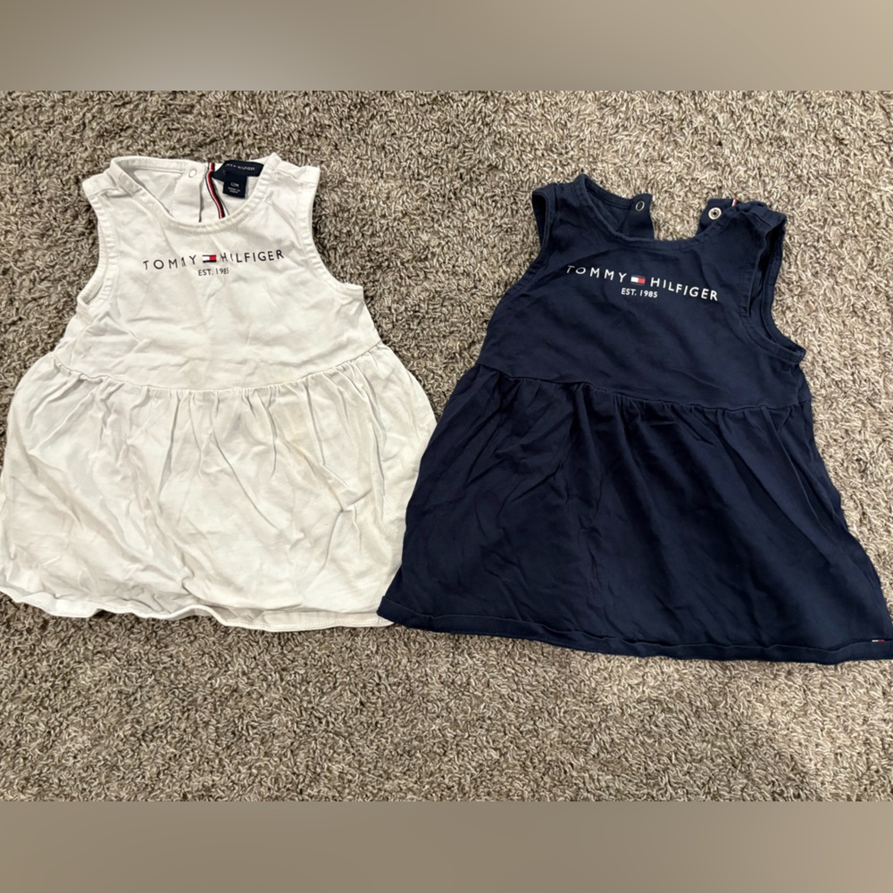 Tommy Hilfiger Navy and White Sleeveless Tops